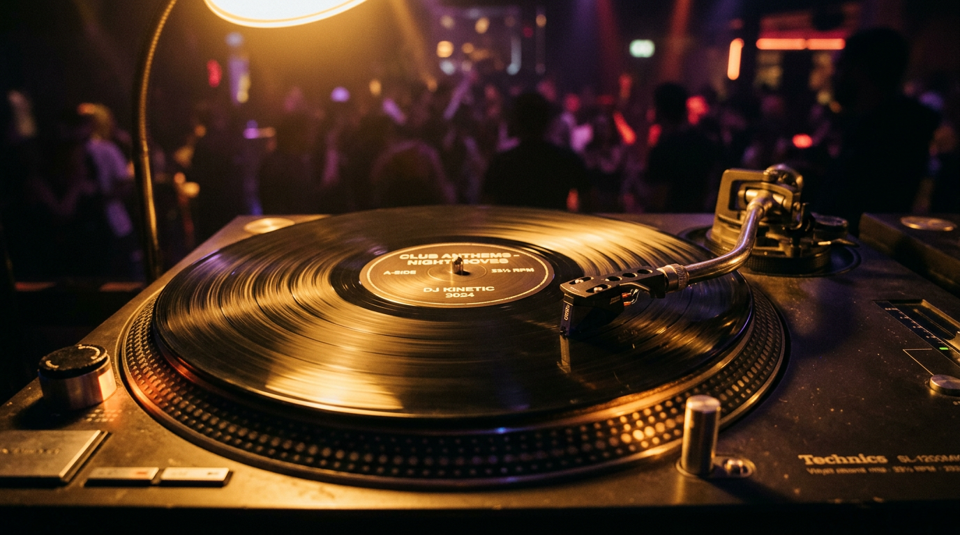 Vinyl record spinning on a turntable